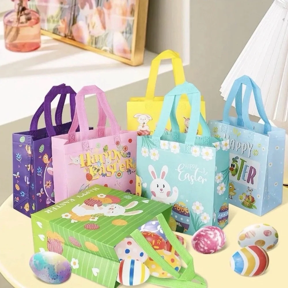 Happy Easter Bunny Reusable Gift Bag - multicolor set of 6